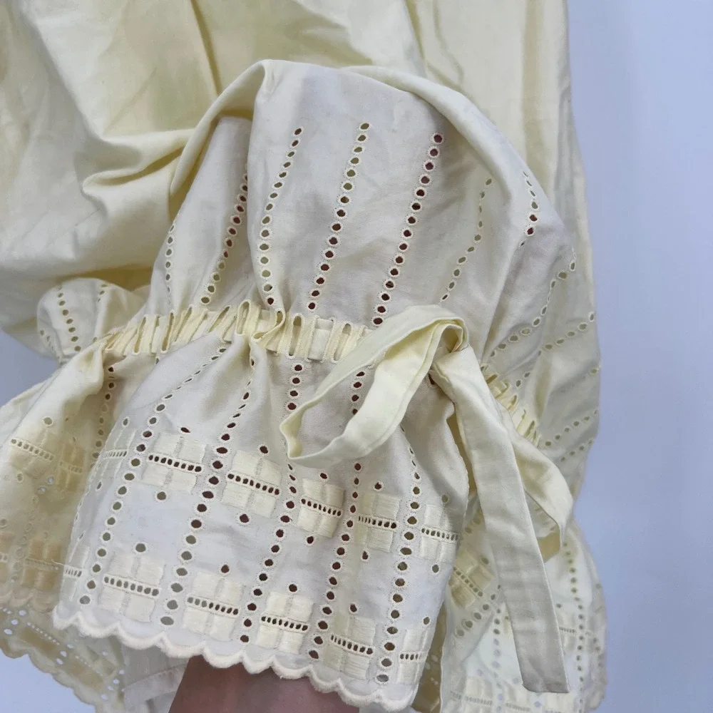 Vintage‎ 50s Dress Butter Yellow Eyelet Hem Spaghetti Straps Balloon Hem Bow XXS - Picture 4 of 8